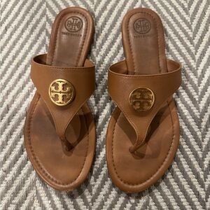 Tory Burch Judy Leather Thong Sandals Royal Tan US 8